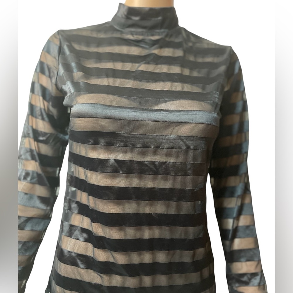 LeadingStar - Black Sheer High Neck Top, Size: Large